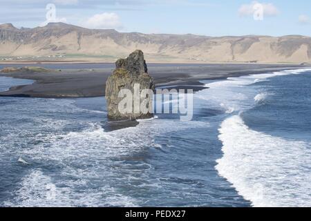 Erosion rocks on the black beach, Reynisfjara Beach. near Vik, Iceland Stock Photo