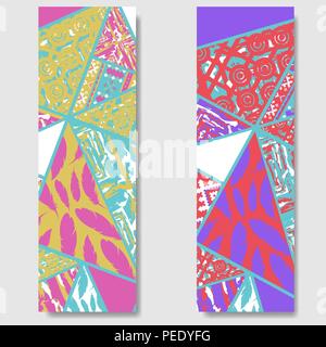 Set of two vector colorful boho pattern banners isolated on white background Stock Vector