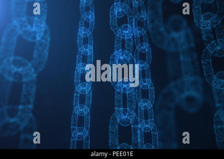 Block chain concept, digital block chain technology. Cryptocurrency, concept of digital code. Low polygonal grid of triangles glowing in blue dot netw Stock Photo