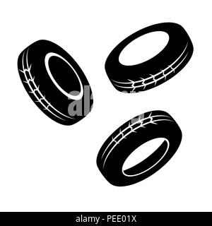 Black car wheel tires isolated on white background Stock Vector