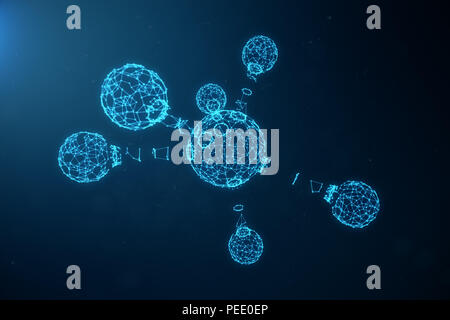 Digital atoms structure. Science or medical background with molecules and atoms. Low polygonal grid structure, connection lines and dots, Structure at Stock Photo