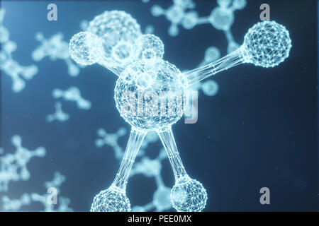 Digital molecules, atoms bacground. Low polygoanl grid structure, connection lines and dots. Molecular structure of connection lines and dots, 3D illu Stock Photo