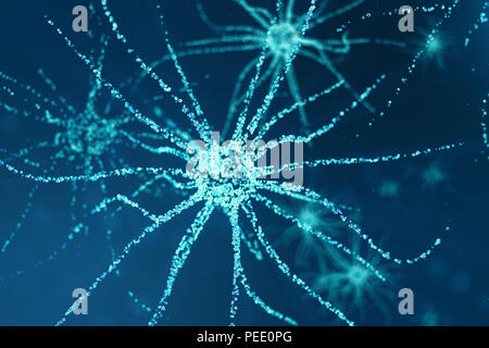 Conceptual illustration of neuron cells with glowing link knots. Synapse and Neuron cells sending electrical chemical signals. Neuron of Interconnecte Stock Photo