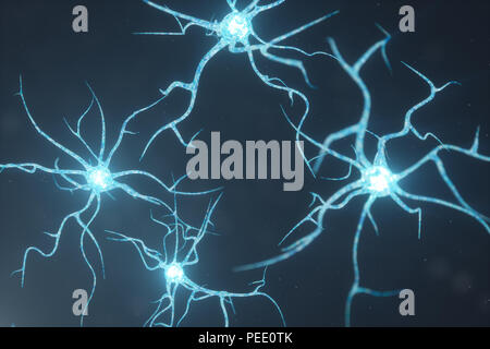 Conceptual illustration of neuron cells with glowing link knots. Synapse and Neuron cells sending electrical chemical signals. Neuron of Interconnecte Stock Photo