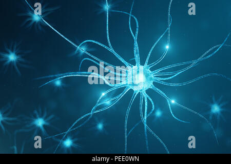 Conceptual illustration of neuron cells with glowing link knots. Synapse and Neuron cells sending electrical chemical signals. Neuron of Interconnecte Stock Photo