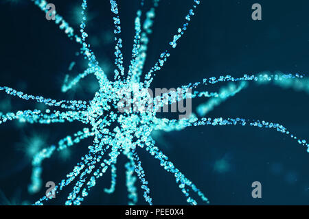 Conceptual illustration of neuron cells with glowing link knots. Synapse and Neuron cells sending electrical chemical signals. Neuron of Interconnecte Stock Photo