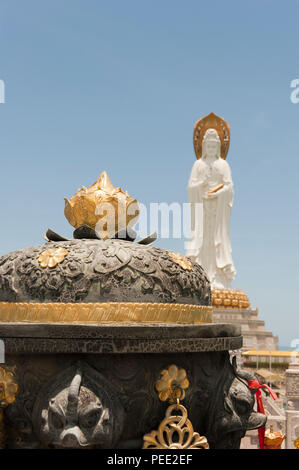 The 108 m tall statue of Guanyin is one of the highlights of the Nanshan Buddhism Cultural Zone Stock Photo