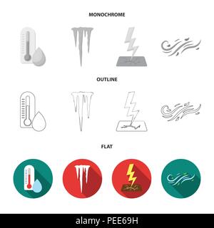 Humidity, icicles, thunderbolt, windy weather. Weather set collection icons in flat,outline,monochrome style vector symbol stock illustration . Stock Vector