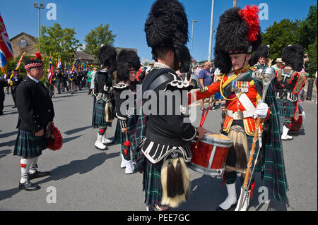 World War One living history reenactors Scottish Pipe Band at Hay-on-Wye Powys Wales UK Stock Photo