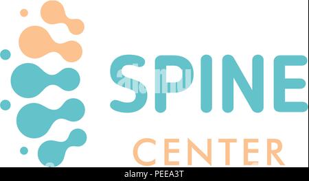 Abstract connected circles vector logo template. Spine bones illustration. Merging round shapes. Color silhouette symbol. Isolated cyan and pink design element Stock Vector