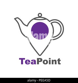 Tea point logo. Tea bar emblem. Teapot or kettle and letters on white background. Stock Vector