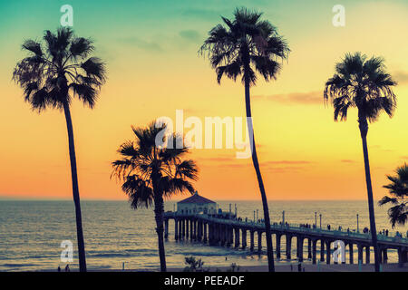 Manhattan Beach at sunset in California, Los Angeles Stock Photo