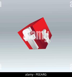 the volume letter f, 3d, the vector illustration, red Stock Vector