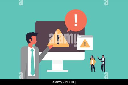 warning concept danger piracy error background businessman problem solution concept flat horizontal Stock Vector