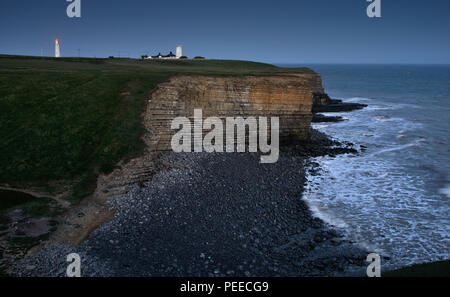 Nash Point and Lighthouse at sunrise, South Wales (2) Stock Photo