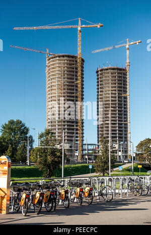 RIGA, LATVIA-OCTOBER 08: Final stage of modern building construction on October 08, 2013 in Riga, Latvia Stock Photo