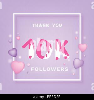 10K Followers thank you phrase with frame and hearts. Template for social media post. Handwritten letters. 10000 subscribers banner. Vector illustrati Stock Vector