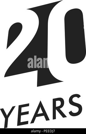 Twenty years vector emblem template. Anniversary symbol, negative space design. Jubilee black color icon. Happy 20th birthday, abstract illustration. Stock Vector