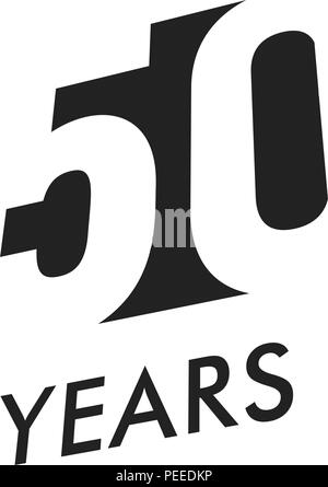 Fifty years vector emblem template. Anniversary symbol, negative space design. Jubilee black color icon. Happy 50th birthday, abstract illustration. Stock Vector