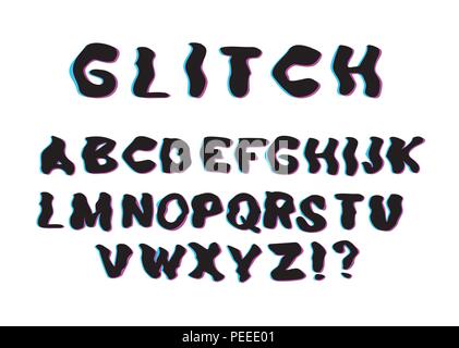 Trendy style distorted glitch typeface.  Latin letters. Vector illustration. Stock Vector