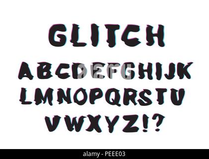 Trendy style distorted glitch typeface.  Latin letters. Vector illustration. Stock Vector