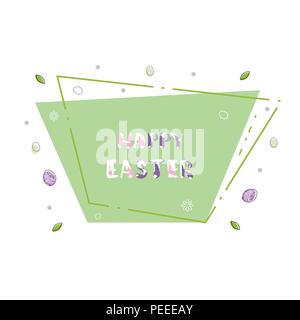Happy Easter linear banner with frame, colorful holiday eggs. Templates for graphic design - poster, flyer, brochure, card. Vector illustration. Stock Vector