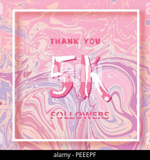 5K Followers thank you square banner with liquid background and frame. Template for social media post. Cover for graphic design. Ultra violet palette  Stock Vector