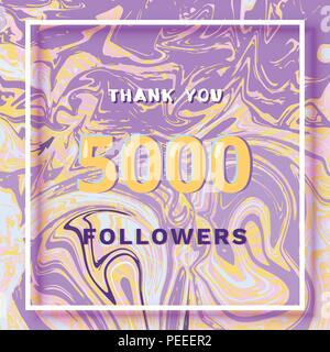 5000 Followers thank you square banner with liquid background and frame. Template for social media post. Cover for graphic design. Ultra violet palett Stock Vector