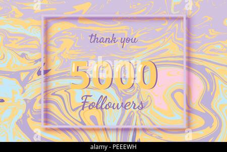 5000 Followers thank you horizontal banner with liquid background and frame. Template for social media post. Cover for graphic design. Ultra violet pa Stock Vector