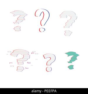 Set of Question marks with glitch effect. Vector illustration. Stock Vector