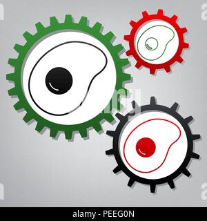 Omelet sign. Flat designed style icon. Vector. Three connected gears with icons at grayish background. Stock Vector