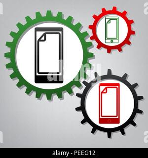 Protective sticker on the screen. Vector. Three connected gears with icons at grayish background. Stock Vector