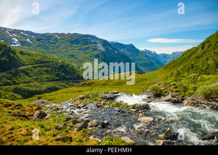 Landscape of the Geiranger valley near Dalsnibba mountain, Norway Stock Photo