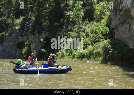 Floaters hook a fish on the Smith River, Smith River State Park, Montana, USA Stock Photo