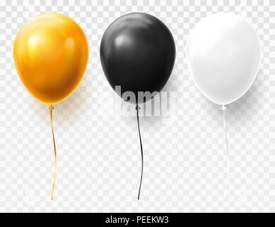 Set of isolated balloons on transparent. Realistic and volumetric glossy flying rubber balloons for celebration or anniversary, birthday or wedding gift.Entertainment and jubilee, congratulation theme Stock Vector