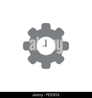 Flat design vector illustration concept of clock inside grey gear symbol icon. Stock Vector