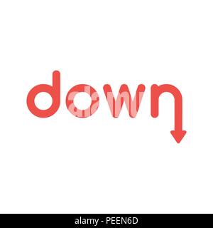 Flat design vector illustration concept of red down word with arrow symbol icon moving down. Stock Vector