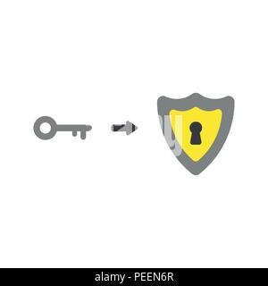 Flat design vector illustration concept of shield guard symbol icon with keyhole and grey key. Stock Vector