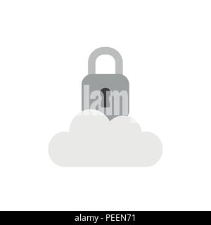 Flat design vector illustration concept of closed padlock on cloud symbol icon. Stock Vector