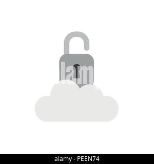Flat design vector illustration concept of open padlock on cloud symbol icon. Stock Vector