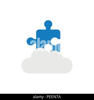 Flat design vector illustration concept of blue jigsaw puzzle piece symbol icon on cloud. Stock Vector