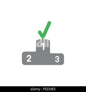 Flat design vector illustration concept of green check mark symbol icon on grey podium and first place. Stock Vector