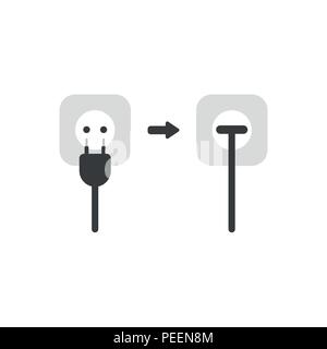 Flat design vector illustration concept of plug and outlet symbol icon and plugged into outlet Stock Vector
