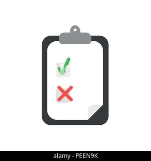 Flat design vector illustration concept of clipboard symbol icon with paper and check mark and x mark. Stock Vector