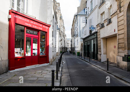 Old red shop front in Paris Stock Photo