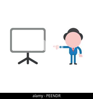 Vector illustration of businessman character pointing blank presentation board icon. Stock Vector
