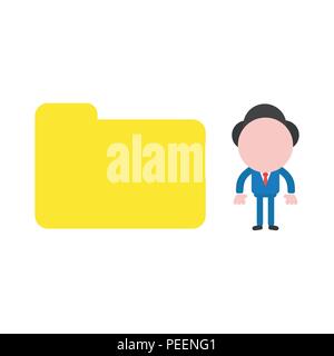 Vector illustration of businessman character with yellow closed file folder icon. Stock Vector
