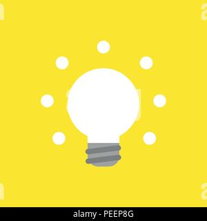Flat vector icon concept of glowing light bulb on yellow background. Stock Vector
