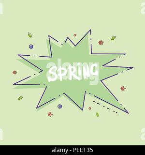 Spring green isolated star banner. Handwritten lettering. Memphis style. Element for graphic design - poster, flyer, brochure, card, tag, sticker, bad Stock Vector