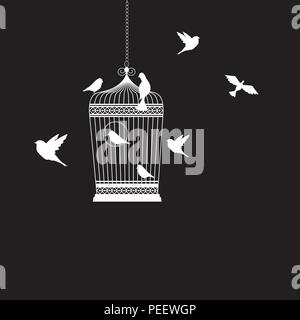 bird cage with birds flying vector illustration Stock Vector